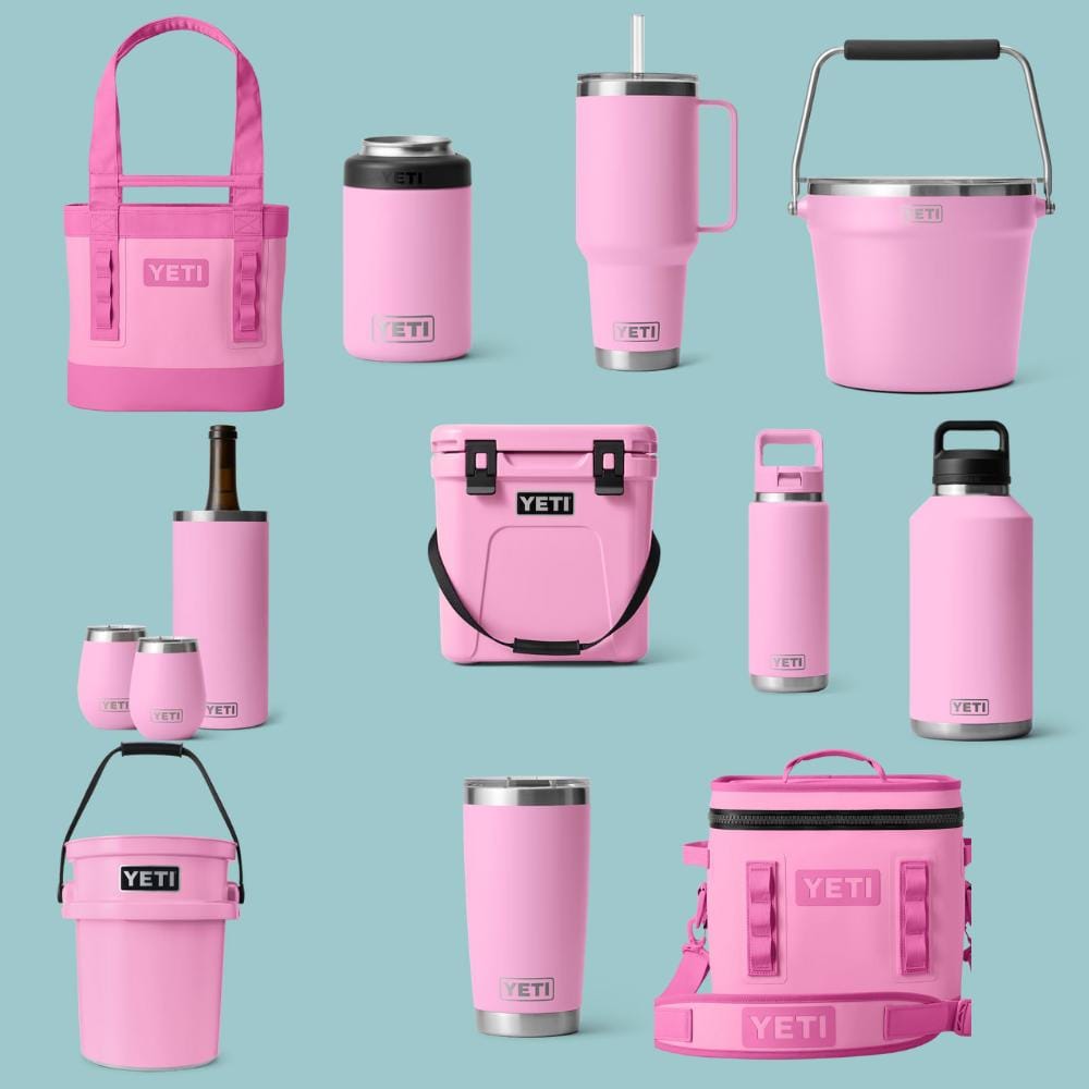 Yeti Power Pink drinkware and cooler 